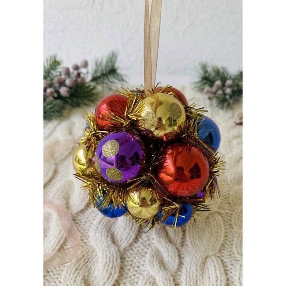 Large Jeweled Tinsel Cluster Ornament Christmas Bauble | Maximalist